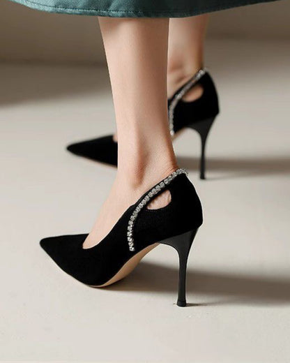 Rhinestone pumps with selectable heel heights